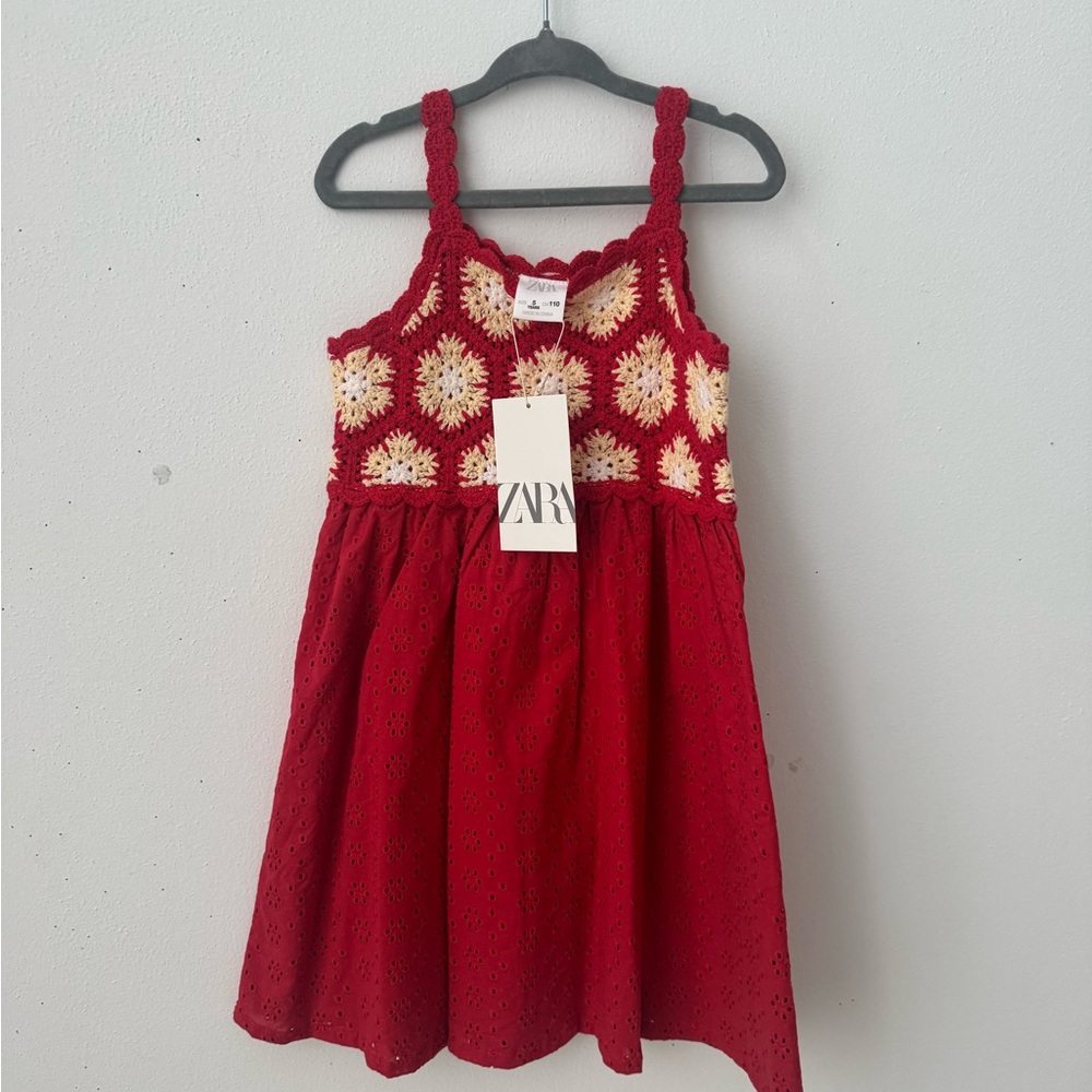 Zara Kids Dress in Red with Cream Details
